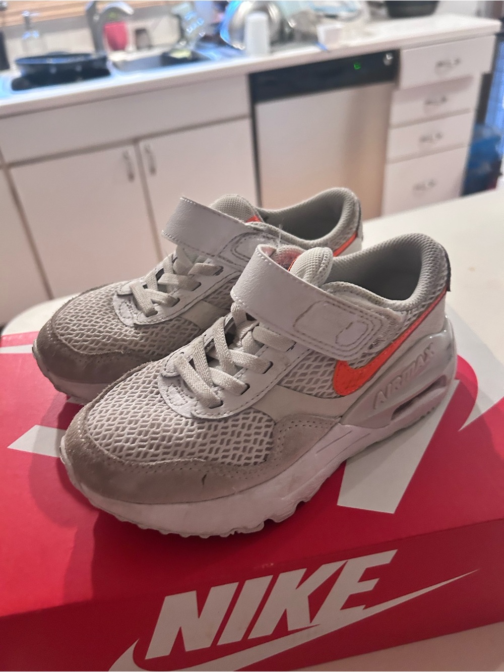Nike Kids' Air Max Lightweight Sneakers - White with Orange Swoosh